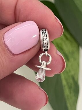 Pandora Pacifier Crystal Baby Charm, Expecting Mom Gift, 925